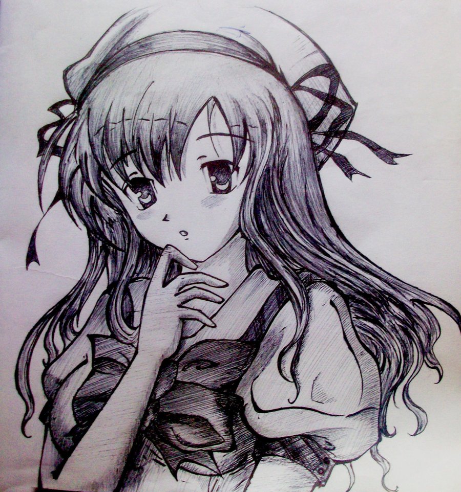 Anime Girl Drawing Pencil Sketch Colorful Realistic Art