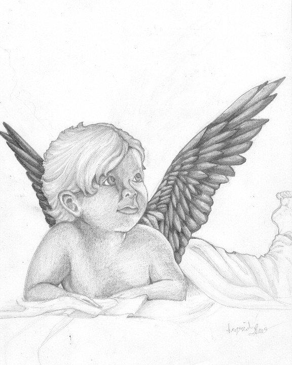 Baby Angel Drawing, Pencil, Sketch, Colorful, Realistic Art Images