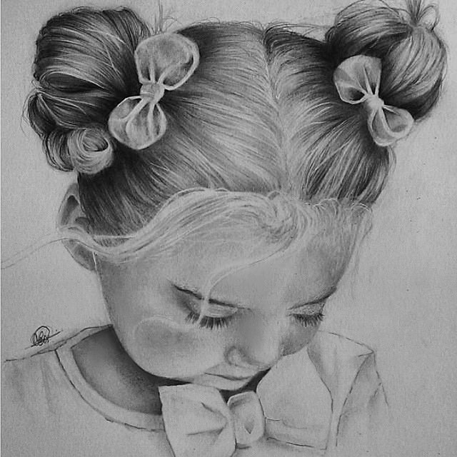 Little Girl Drawing Pencil Sketch Colorful Realistic Art