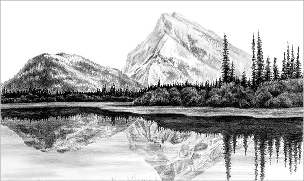 Mountain Drawing, Pencil, Sketch, Colorful, Realistic Art Images