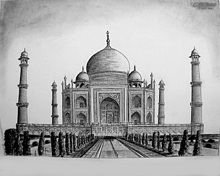 Cute Taj Mahal Drawing Sketch for Kids
