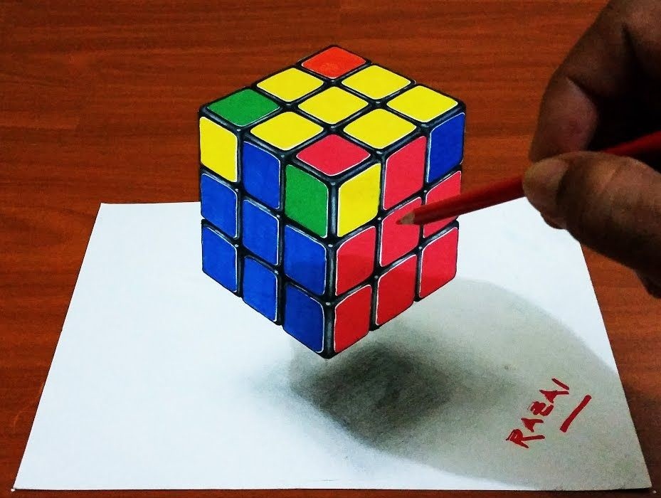 Rubiks Cube Drawing Pencil Sketch Colorful Realistic Art