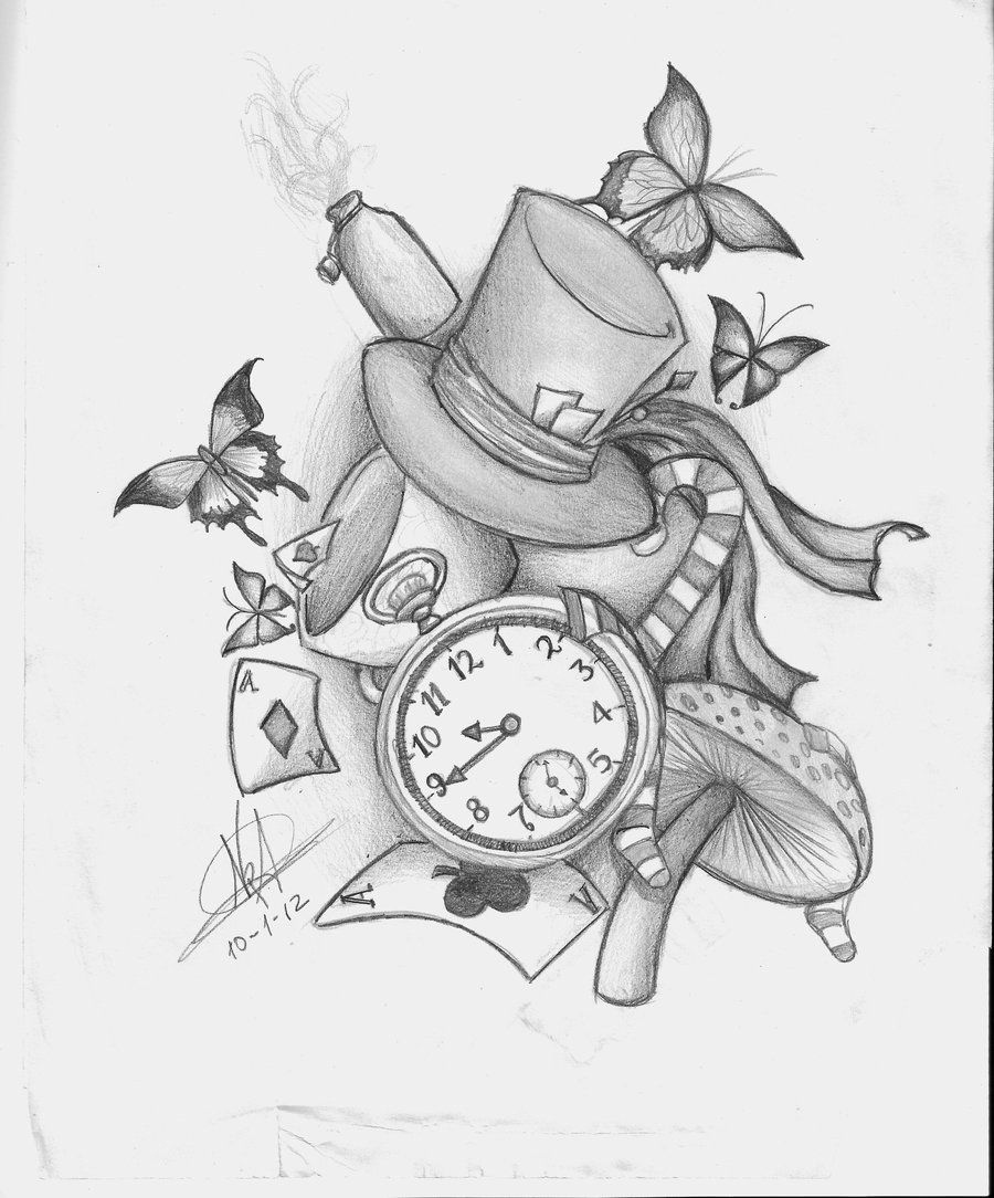 Cartoon Trippy Drawings And Sketches In Pencil Of Alice In Wonderland for Kids