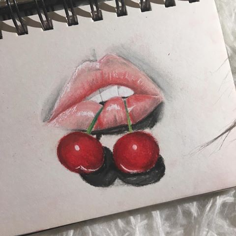 Lips With Fruit Cherry Drawing.