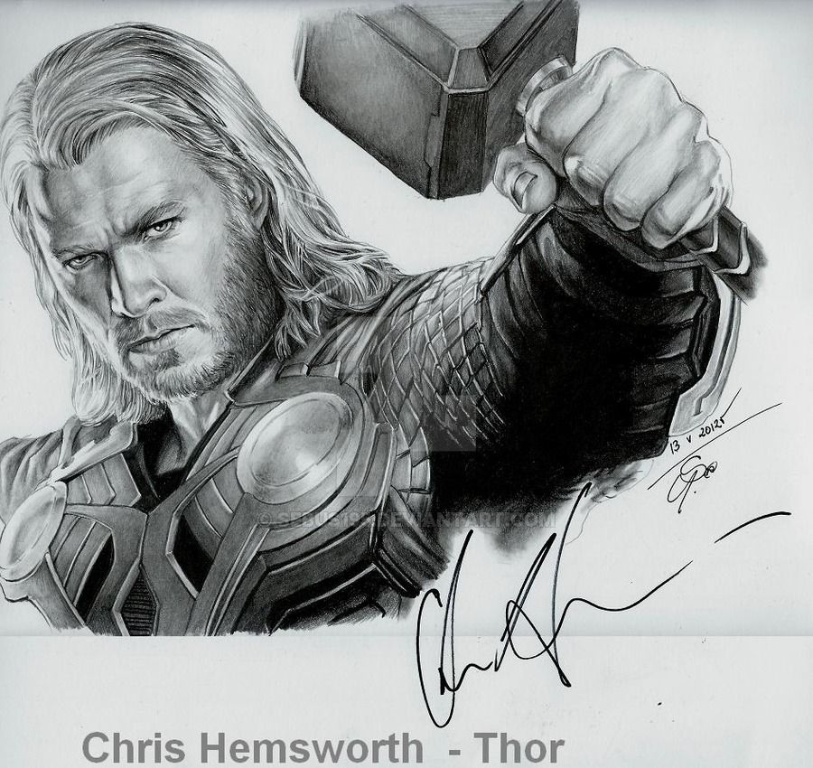 Thor Drawing, Pencil, Sketch, Colorful, Realistic Art Images Drawing