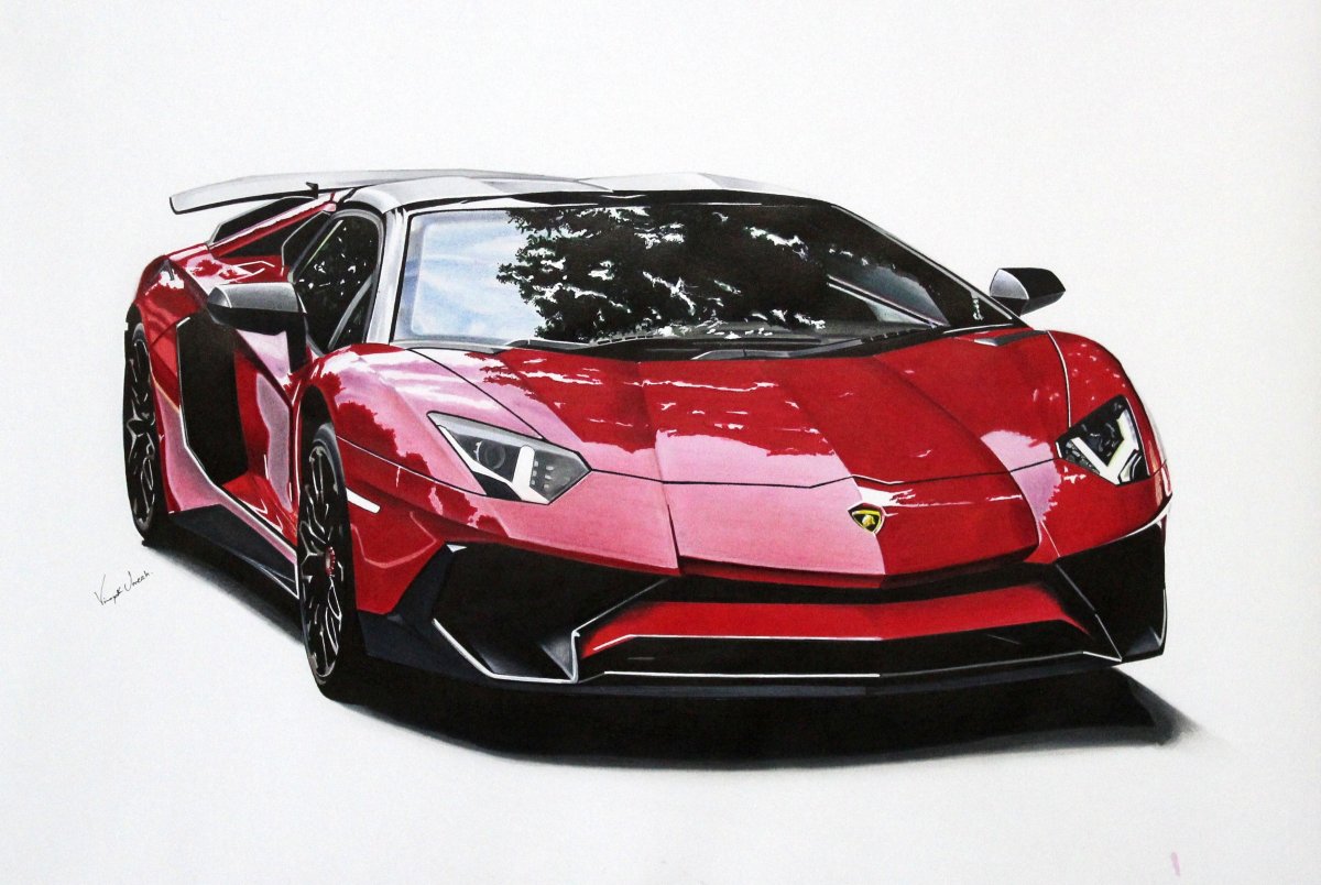 Lamborghini Drawing, Pencil, Sketch, Colorful, Realistic ...