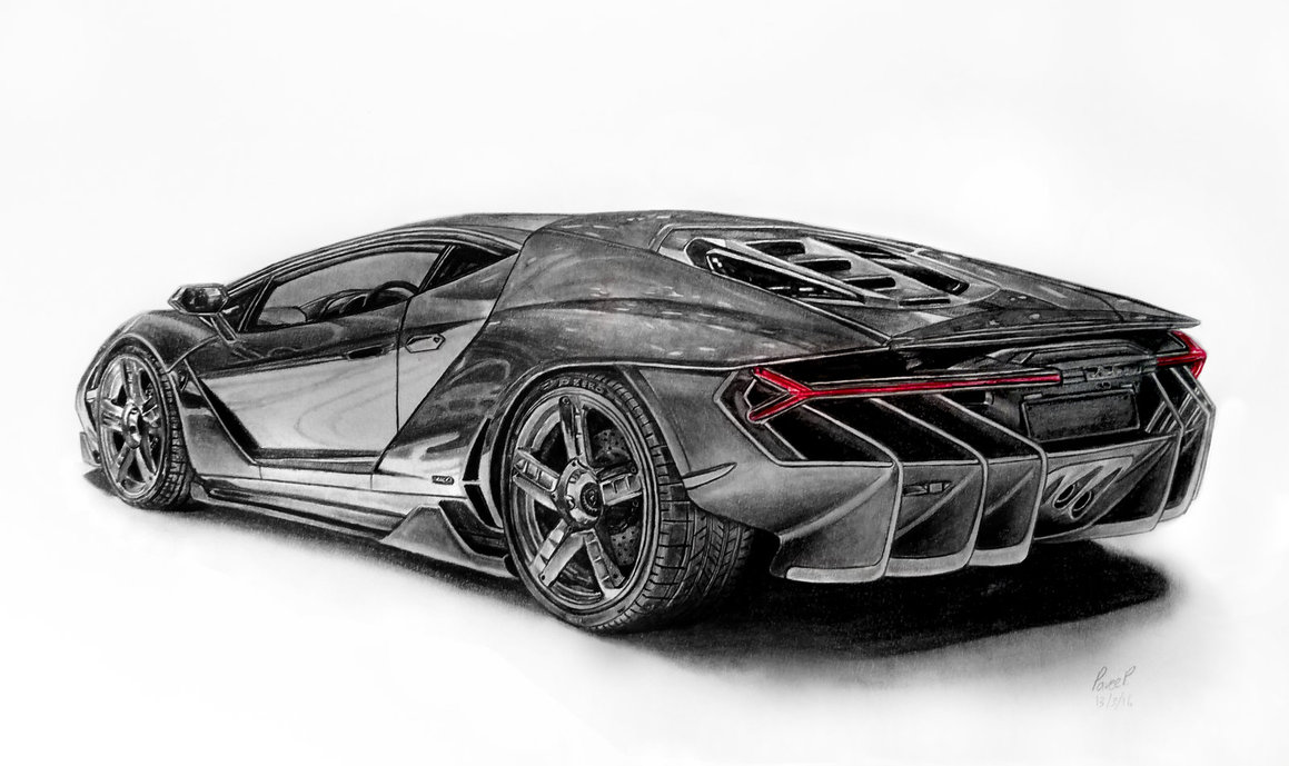Lamborghini Drawing, Pencil, Sketch, Colorful, Realistic Art Images