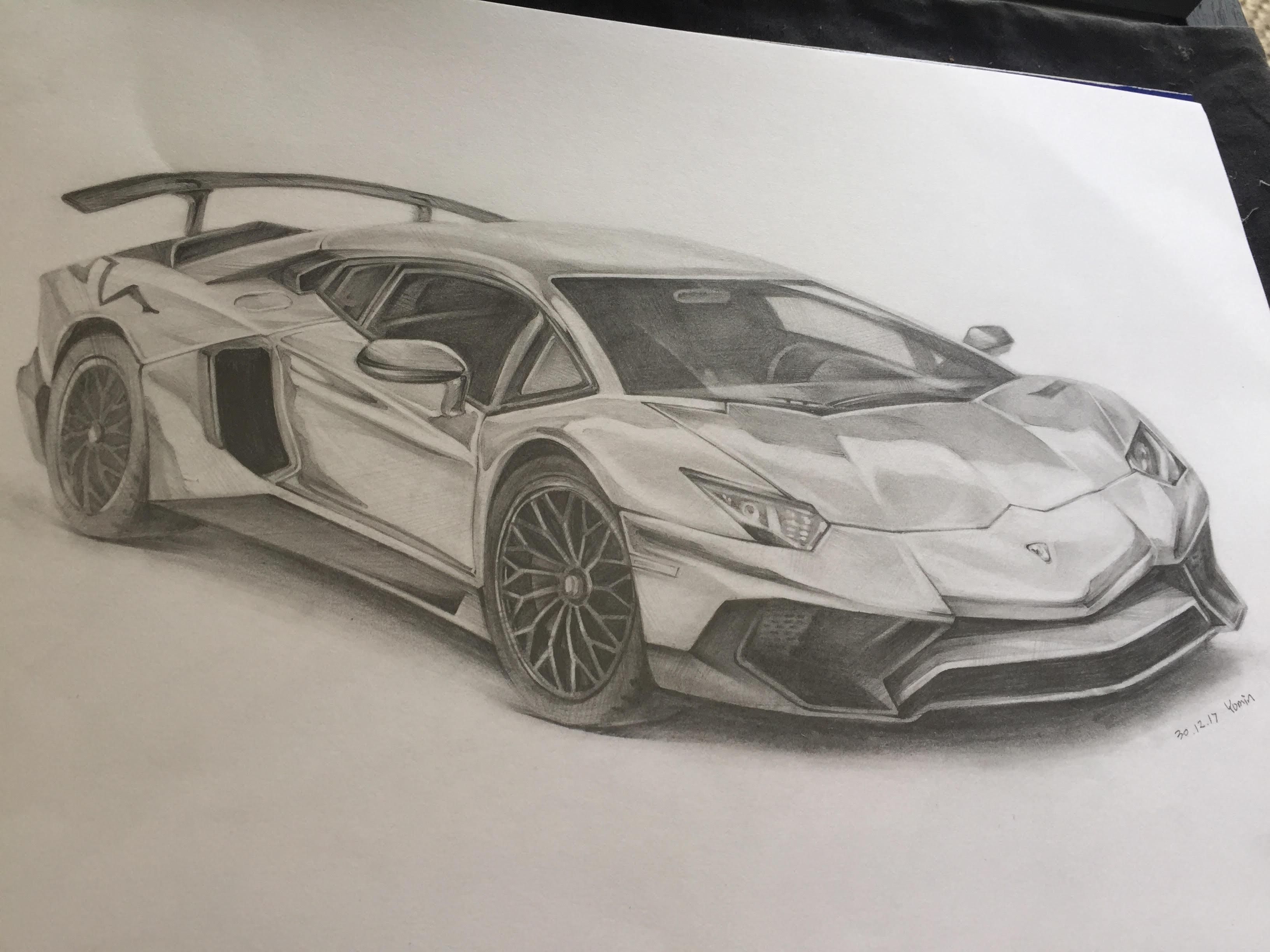 Lamborghini Drawing, Pencil, Sketch, Colorful, Realistic ...