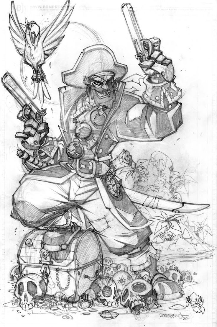 Pirate Drawing, Pencil, Sketch, Colorful, Realistic Art Images