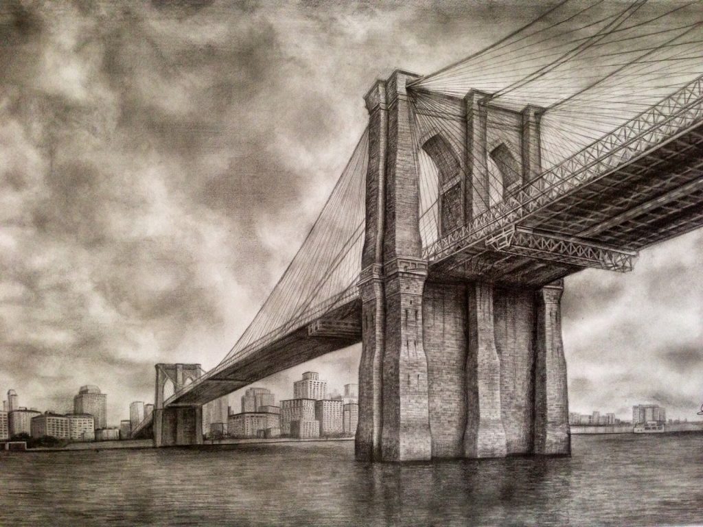 Bridge Drawing, Pencil, Sketch, Colorful, Realistic Art Images