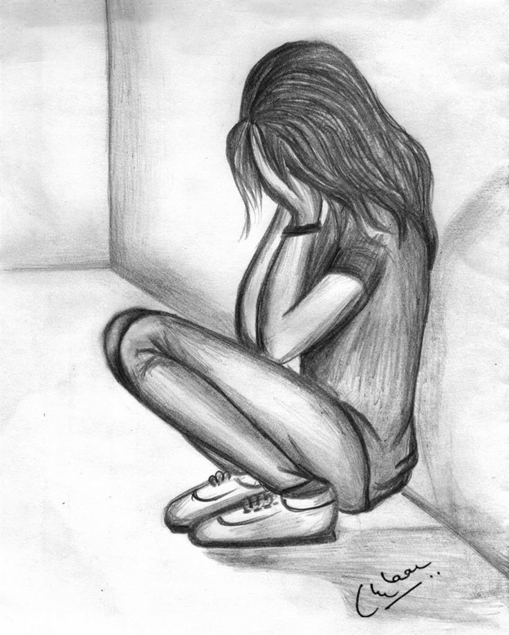 sad girl alone crying drawing