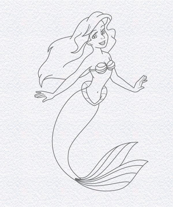 Mermaid Ariel Drawing Tutorial - How to draw Mermaid Ariel step by step