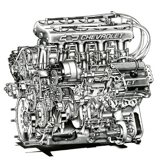 Chevy Engine Amazing Drawing