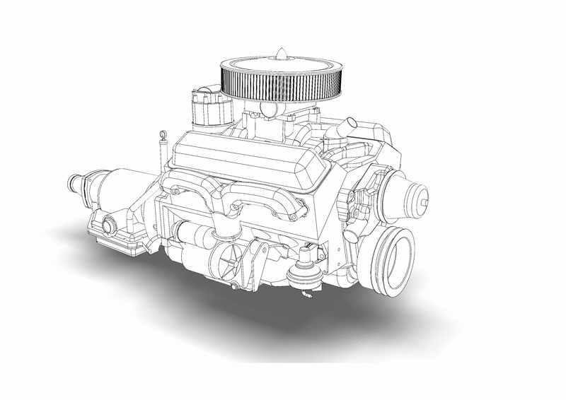 Chevy Engine High-Quality Drawing