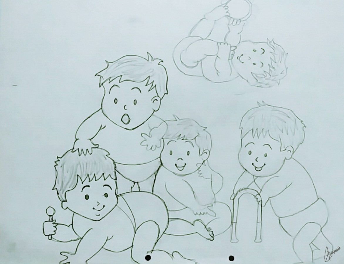 Cute Baby Boys Playing Drawing