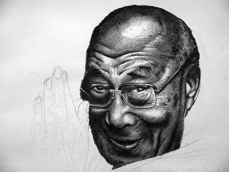 Dalai Lama Realistic Drawing
