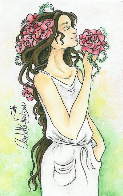Girl With Flowers Amazing Drawing