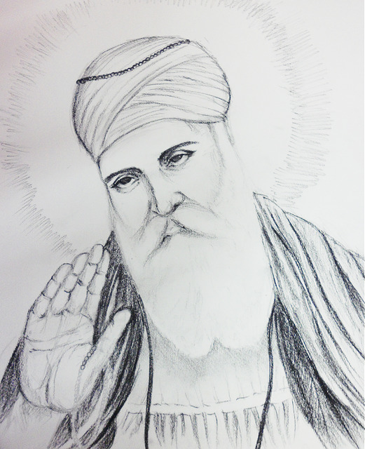 Guru Nanak Dev Ji Drawing, Pencil, Sketch, Colorful, Realistic Art