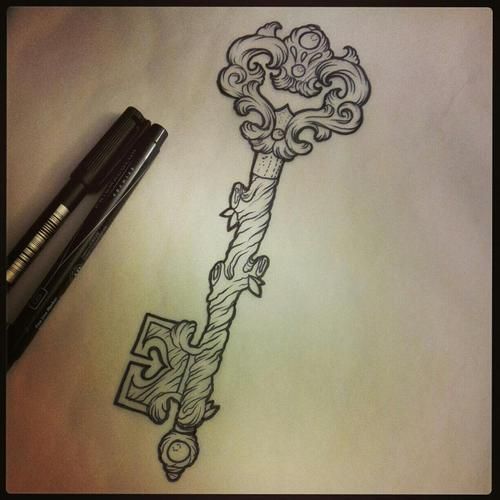 Key Tattoo Beautiful Image Drawing