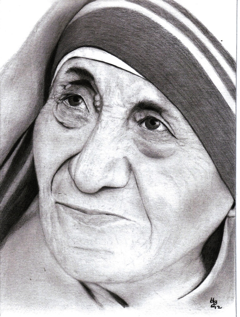 Mother Teresa 1 by artist Sankar Das | charcoal-pastel Drawings on paper