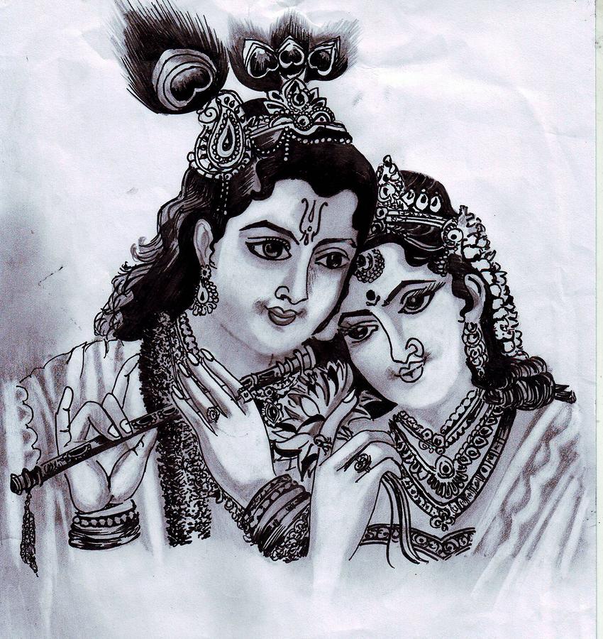 Radha Krishna Drawing Art