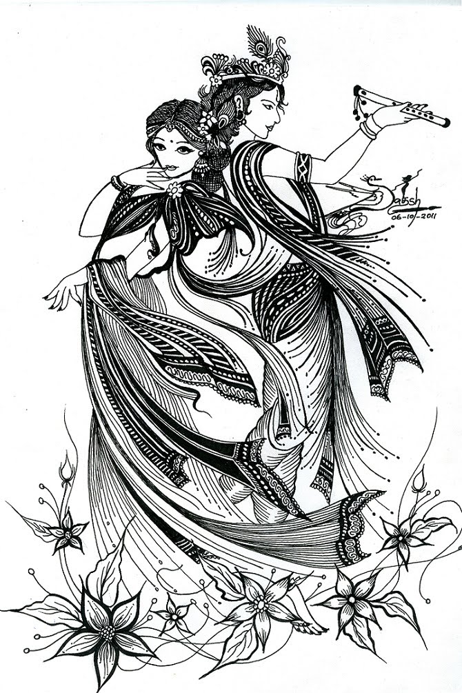 Radha Krishna Drawing Pic