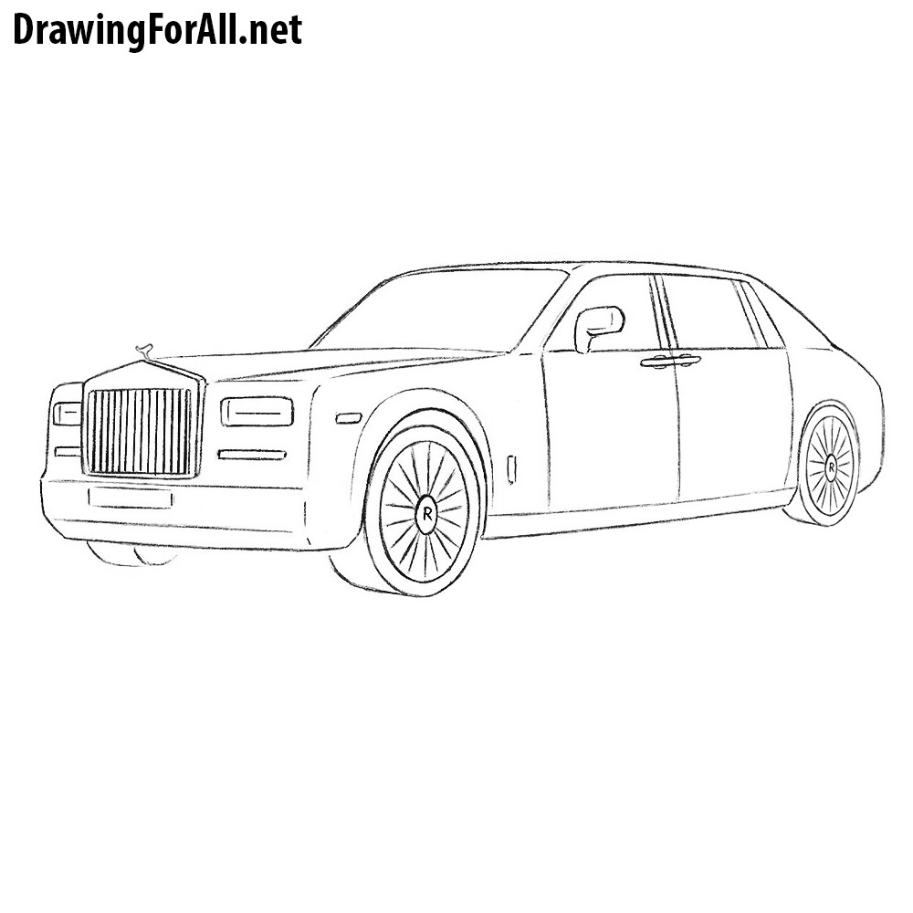 Rolls Royce Drawing Pencil Sketch Colorful Realistic Art.