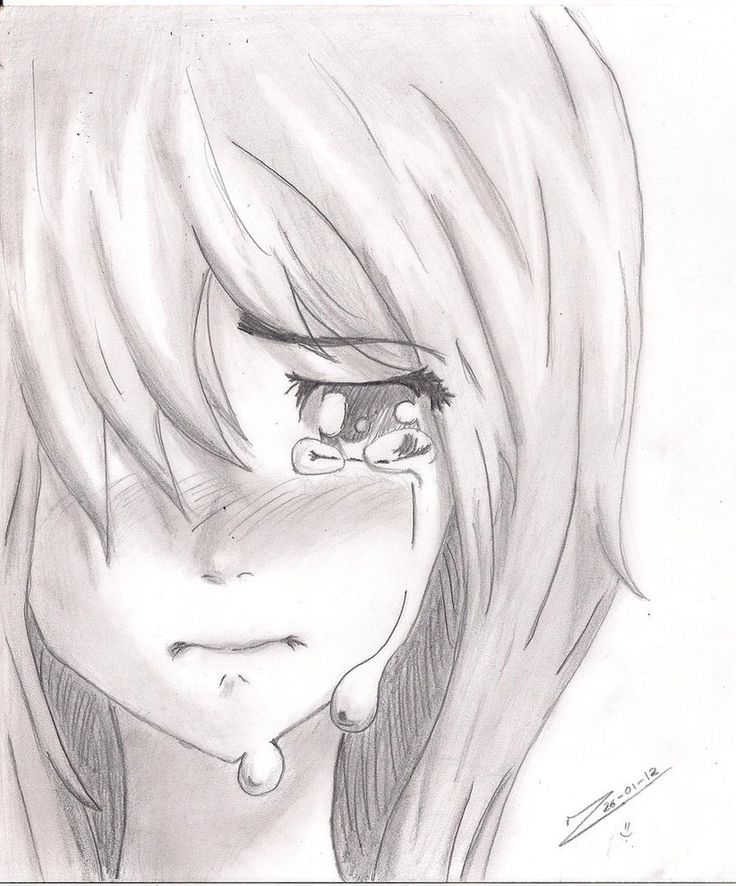 Anime Girl Sad Sketch gambar ke 5