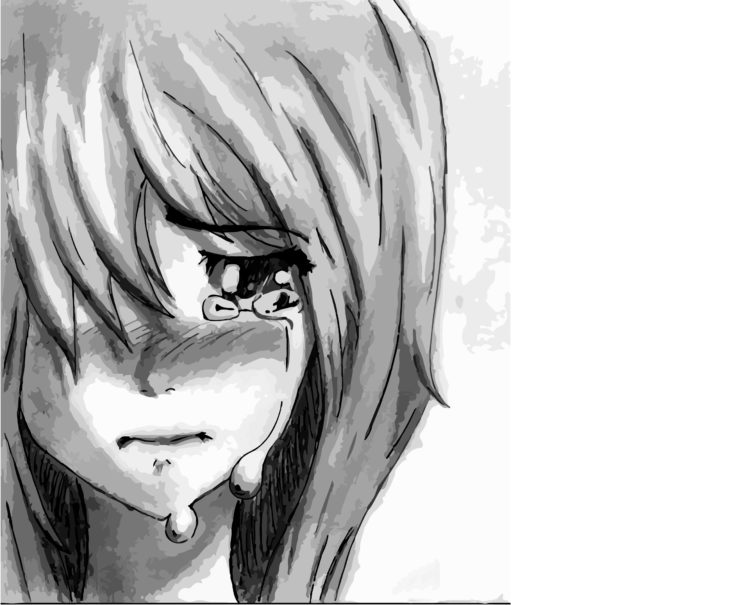 Sad Anime Girl Crying Photo Drawing