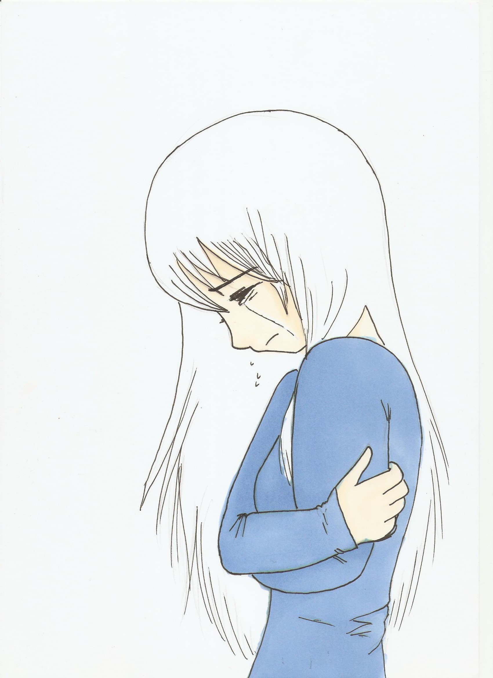 Sad Anime Girl Crying Sketch - Drawing Skill