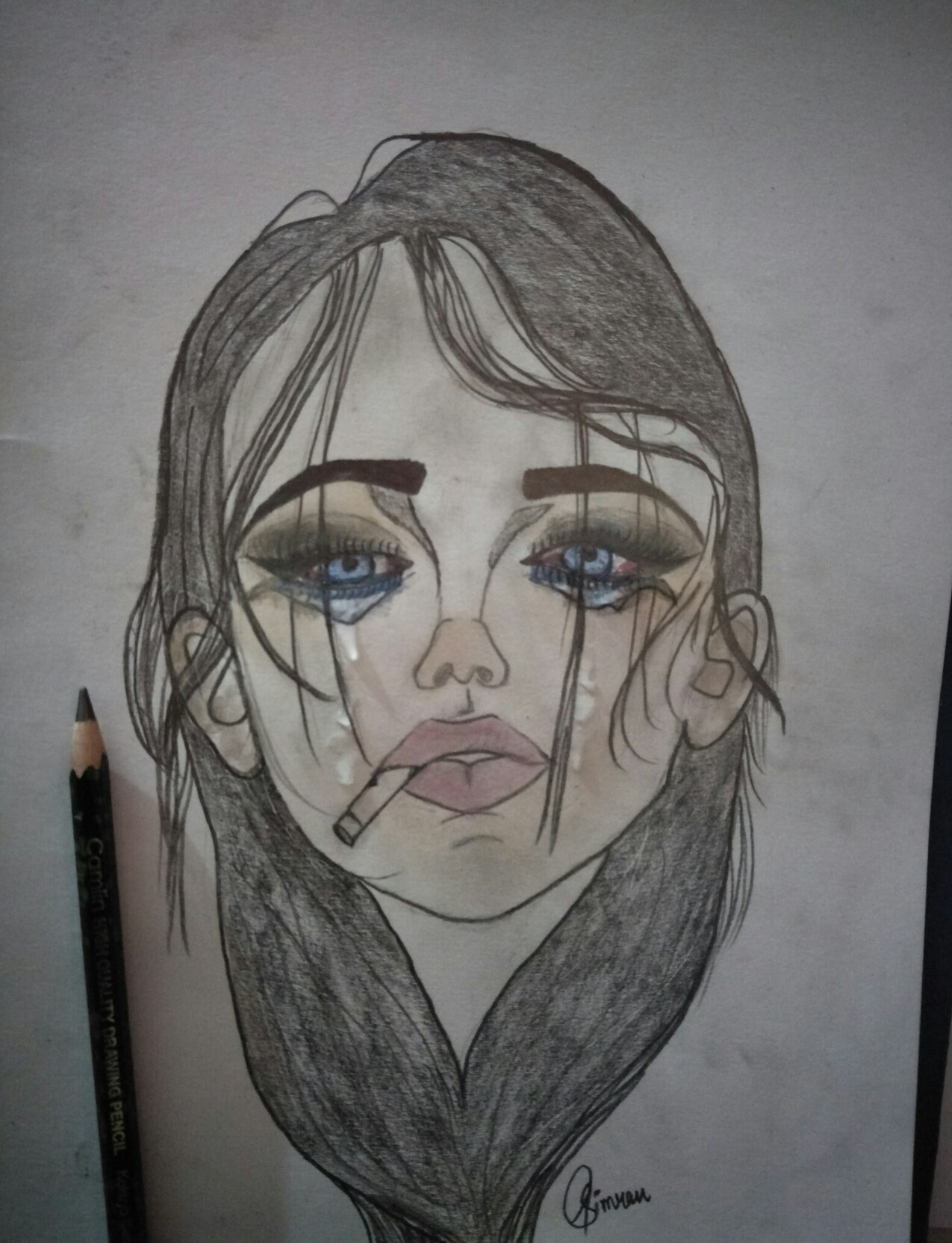 Sad Crying Girl Tears Face Colorful Drawing