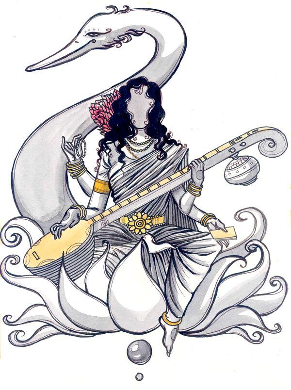 Saraswati Puja Image Drawing