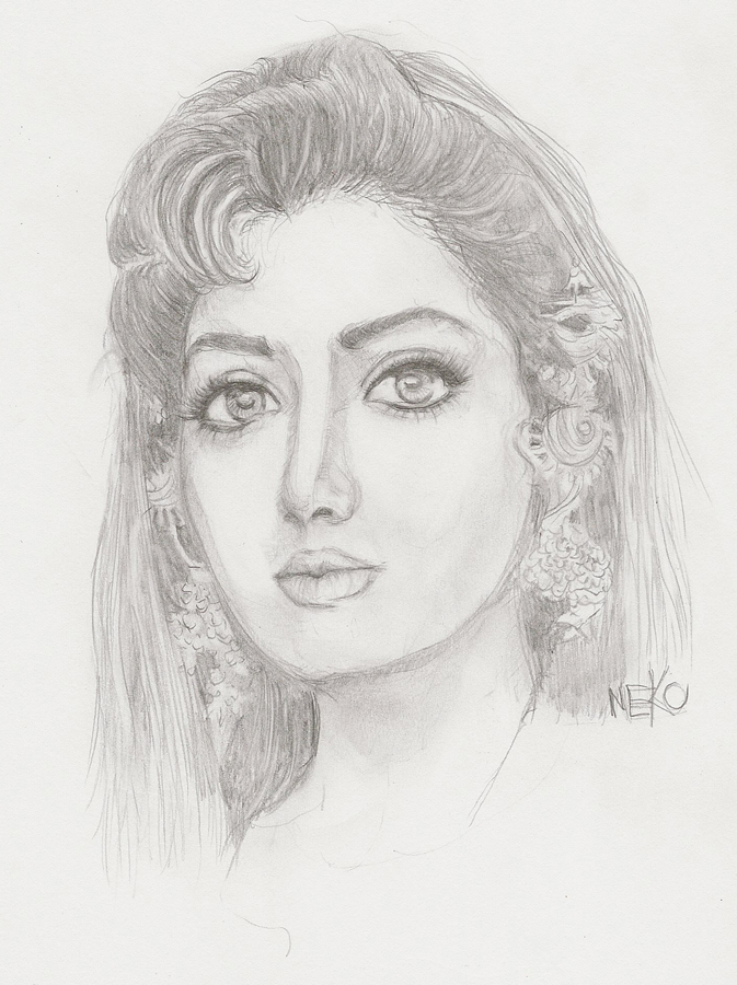 Graphite Pencil Soft Chalk Drawing Bollywood Actress Sridevi | eBay