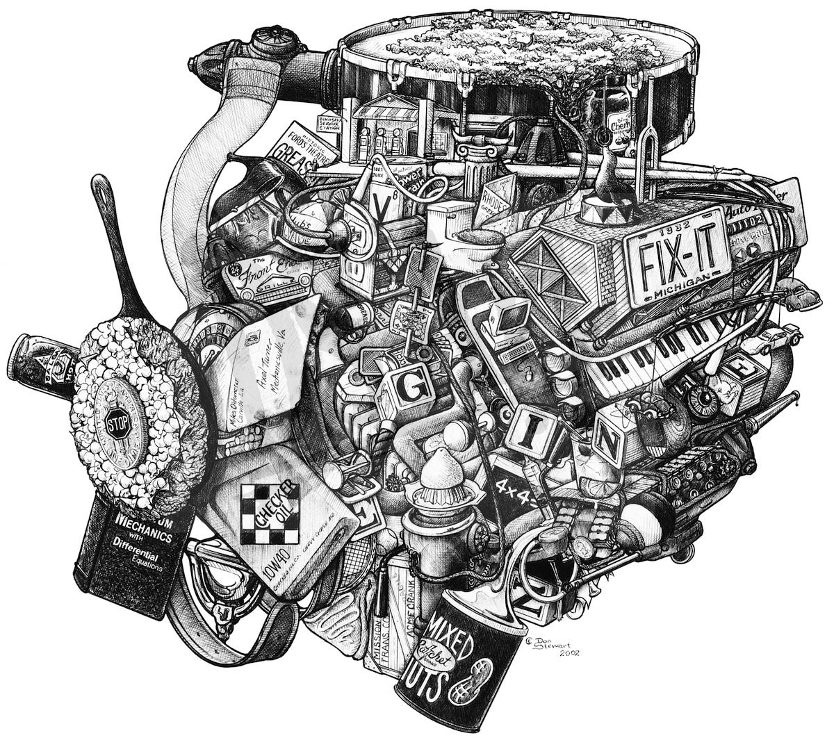 V8 Engine High-Quality Drawing