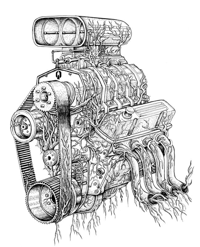 Engine block drawings Royalty Free Vector Image