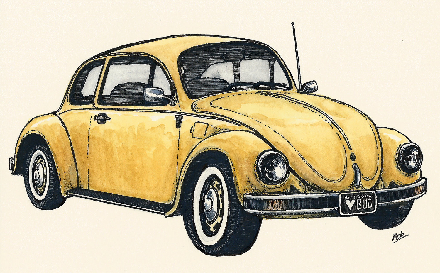 VW Beetle Realistic Drawing