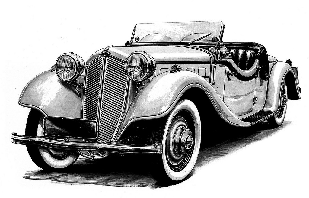 Vintage Car Drawing, Pencil, Sketch, Colorful, Realistic Art Images