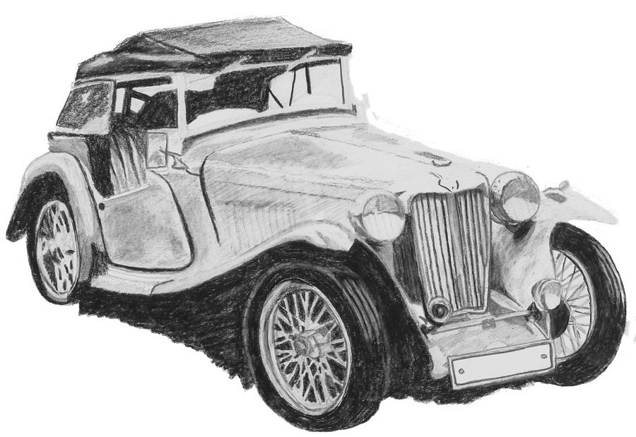 Vintage Car Realistic Drawing