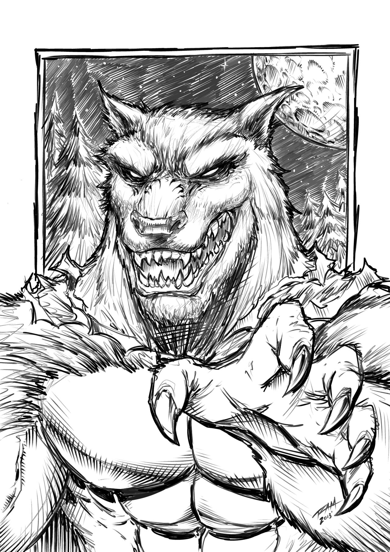 Werewolf Head High-Quality Drawing