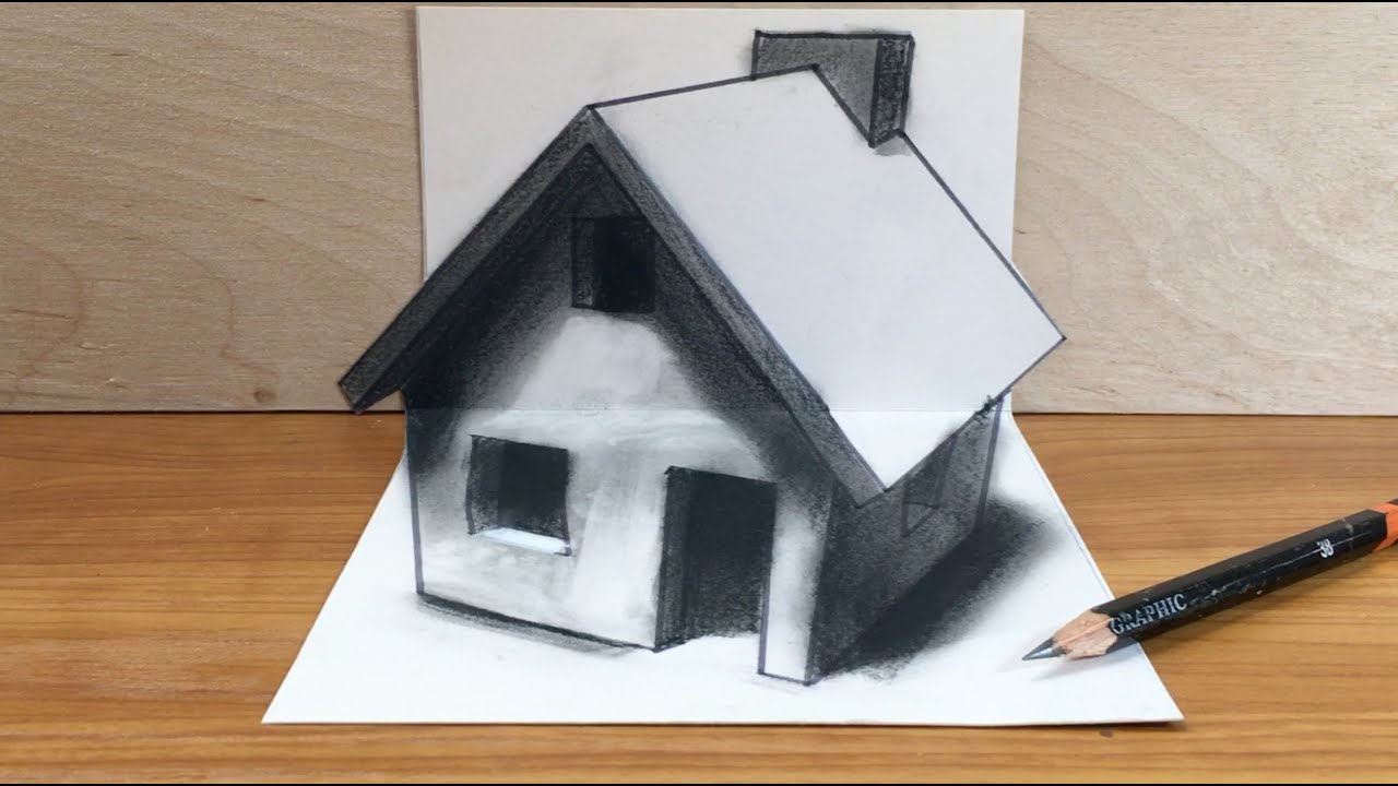 3D House Drawing Image