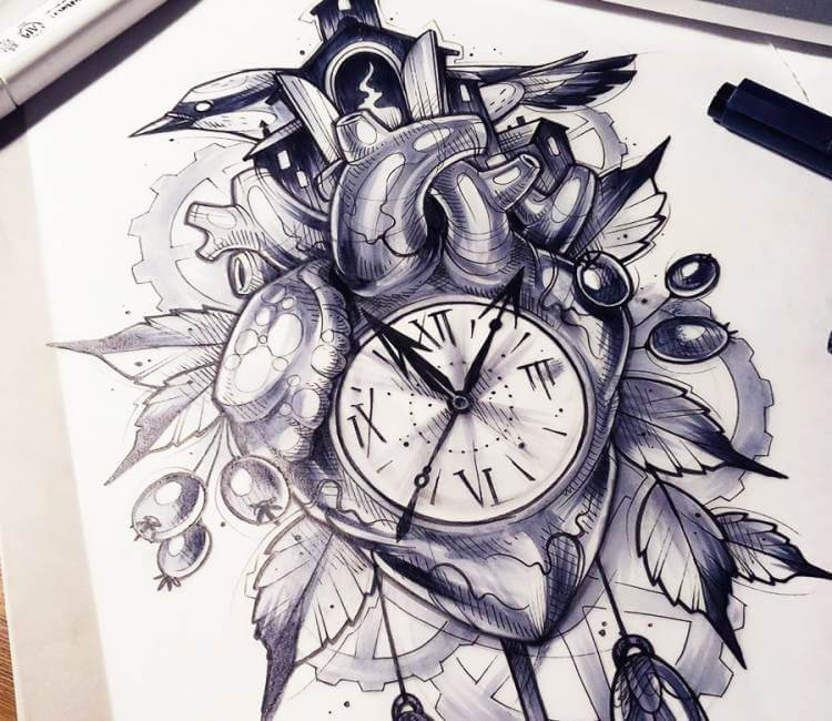 Clock Tattoo Drawing Beautiful Art