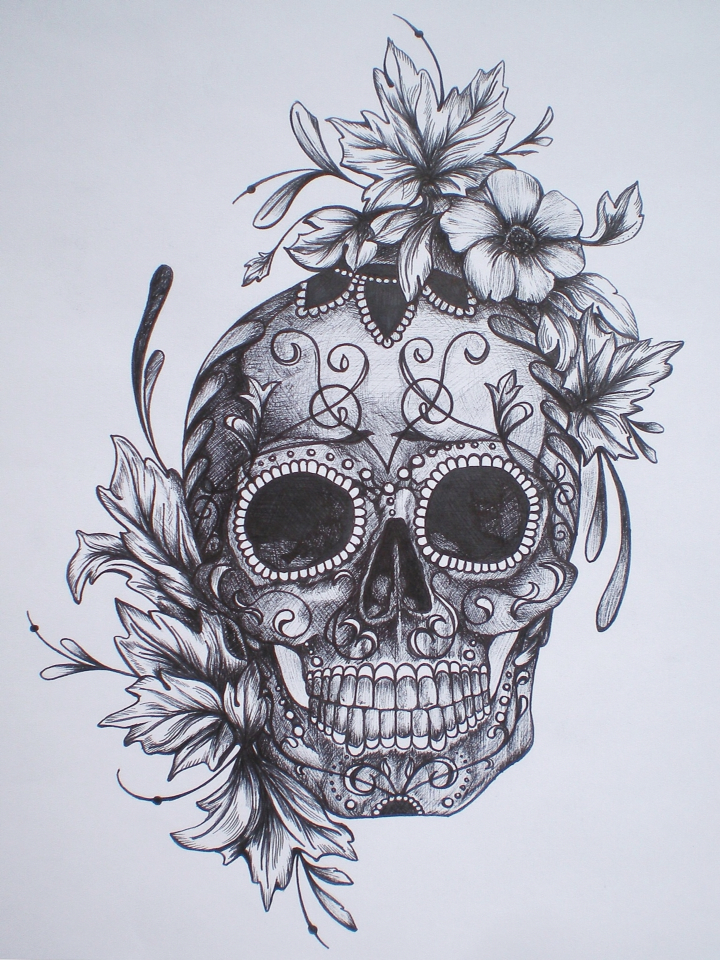Day The Dead Skulls Drawing Image