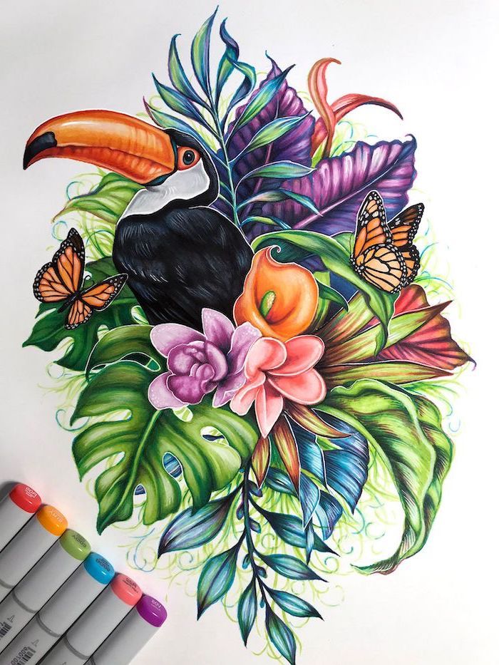 Colorful Flowers Drawing Realistic