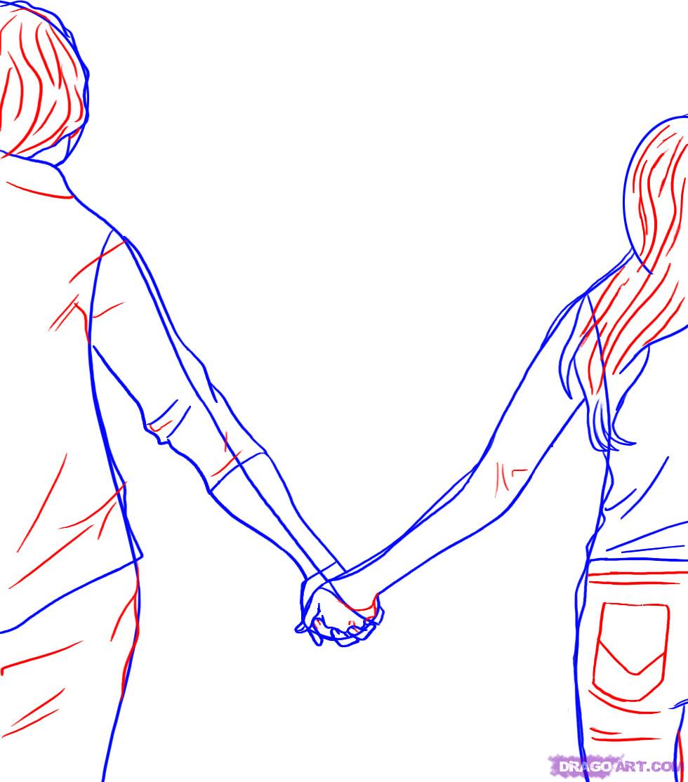 Couples Holding Hands Drawing Picture - Drawing Skill