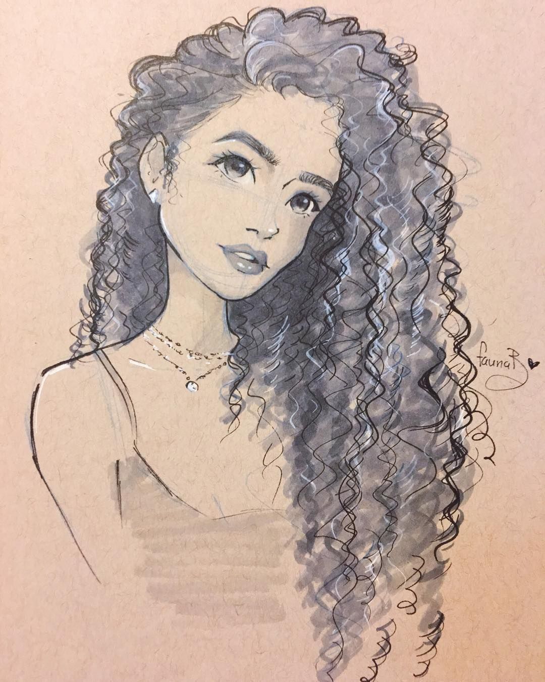 Curly Hair Girl Drawing Pictures