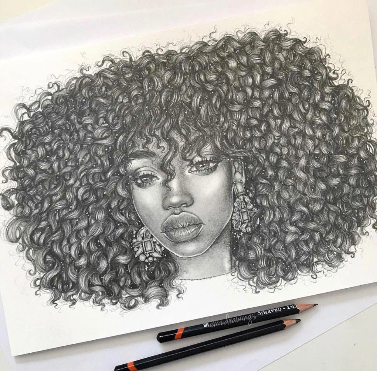 Curly Hair Girl Drawing Sketch