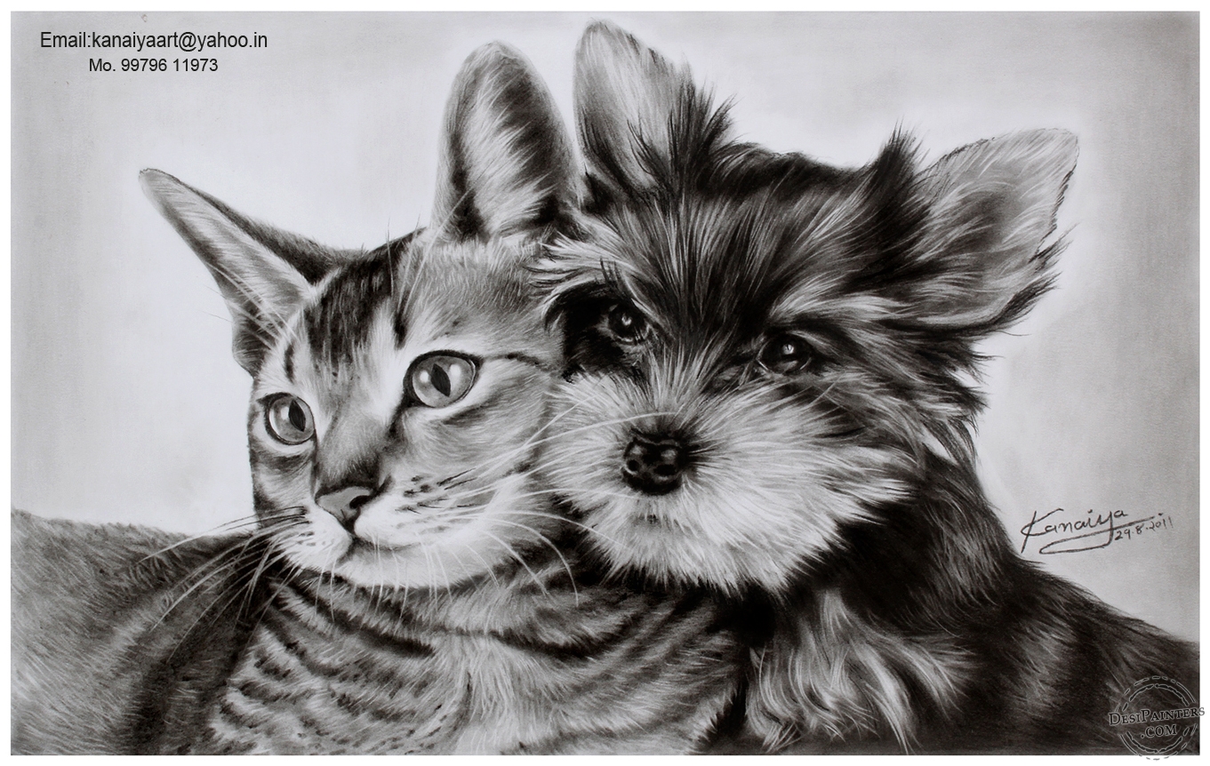 Dog and Cat Drawing Picture