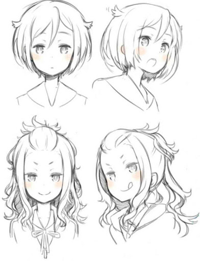 Anime Girl Hair Drawing Sketch