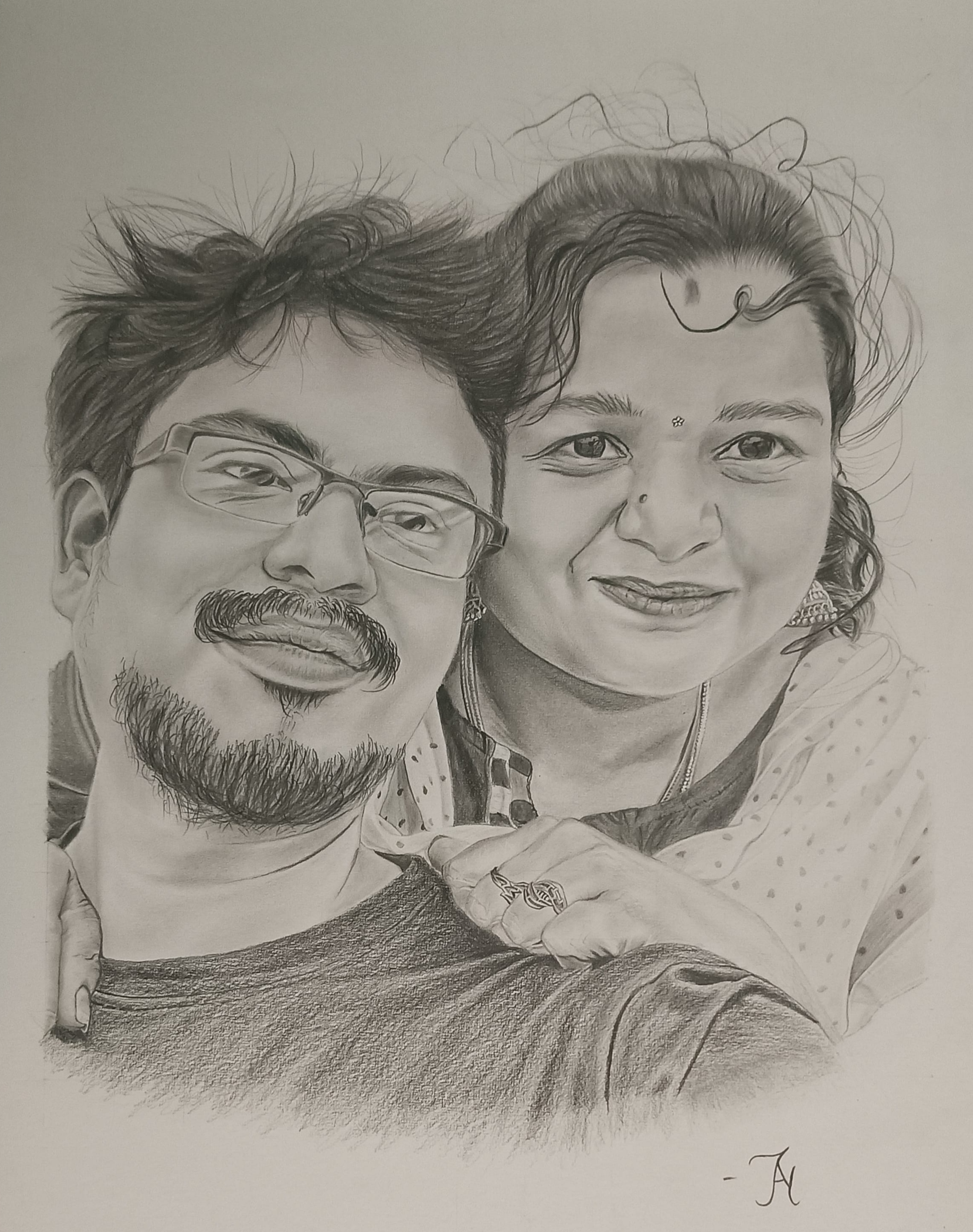 Beautiful Couple Pencil Portrait Drawing