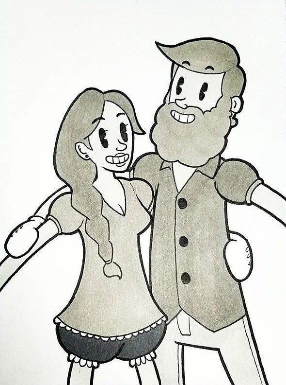 Cartoon Couple Drawing High-Quality